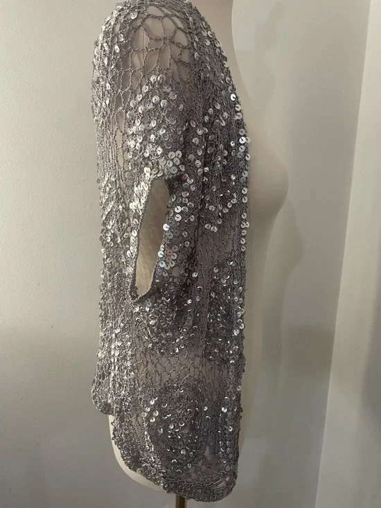 Silver Sequin Crochet Wrap - Picture 5 of 8